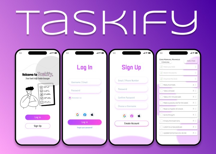 تصميم واجهة المستخدم لتطبيق Taskify