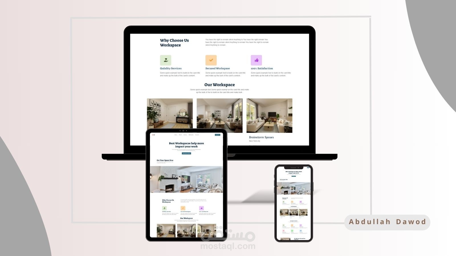 تصميم موقع احترافي لعرض مساحات العمل, باستخدام لغات البرمجة التالية ...