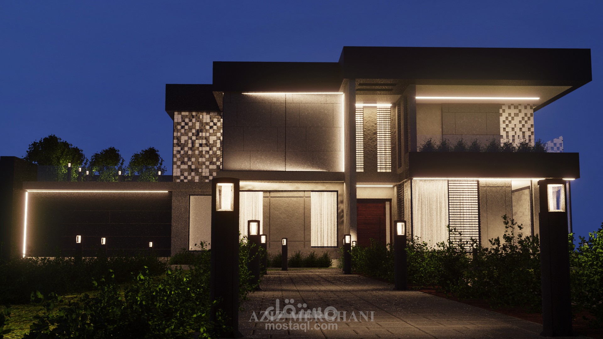 modern villa exterior rendering