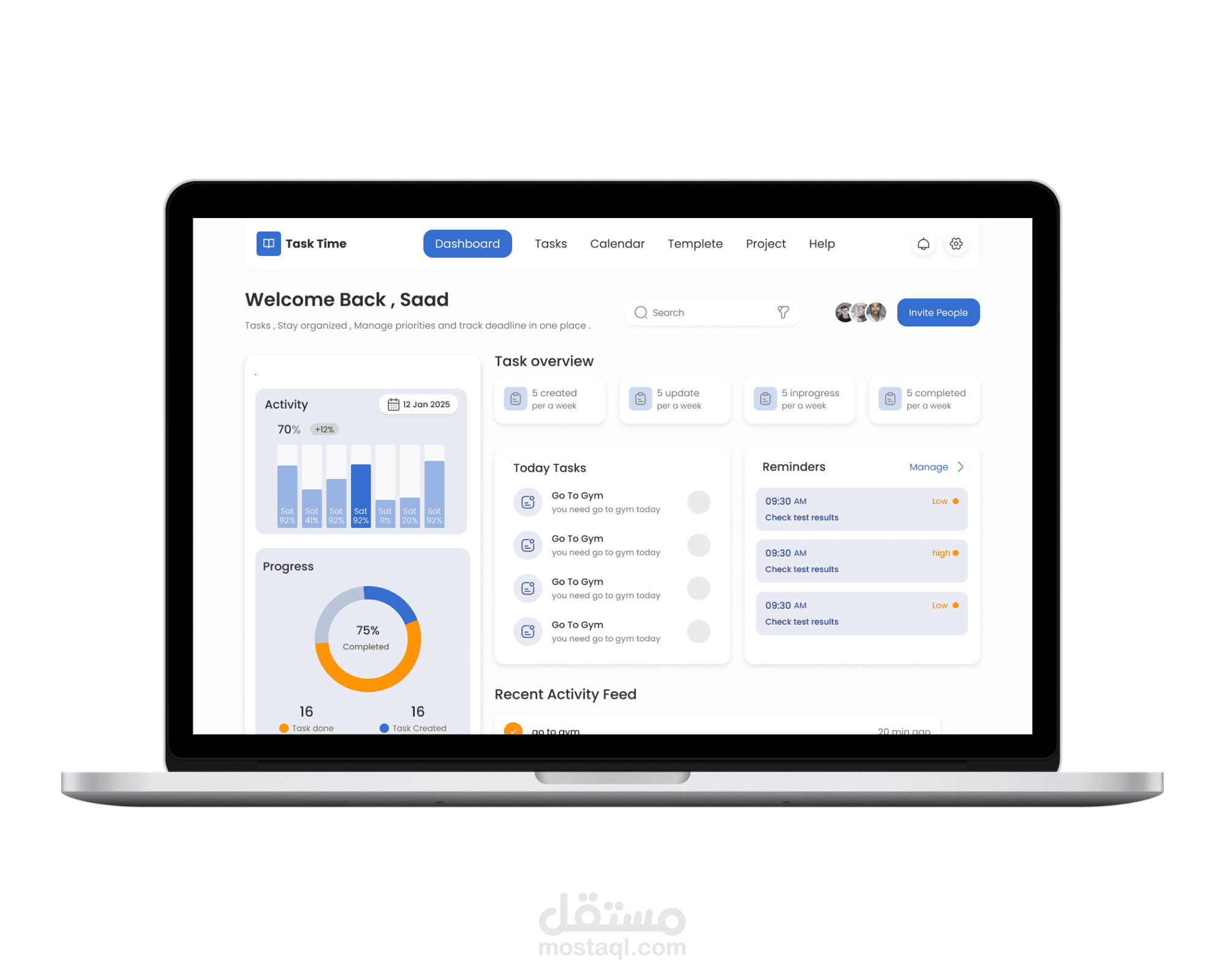 تطوير تطبيق ويب لإدارة المهام اليومية والأسبوعية مع تقارير وتقييم أسبوعي