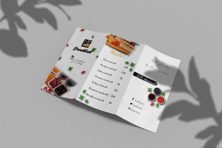 Simple and attractive restaurant menu suitable for breakfast