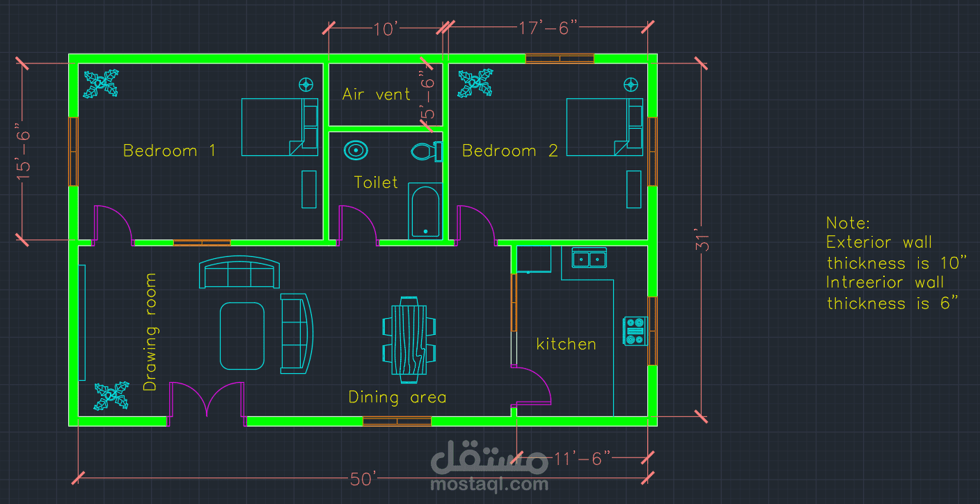 تصميم مخطط معماري في أوتوكاد 2D