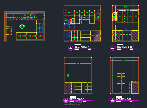 تصميم ثنائي الابعاد بقطاعات المطبخ وفرش الاثاث