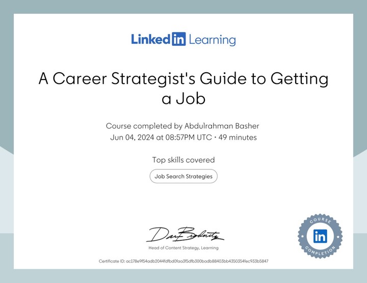 شهادة معتمدة من لينكد إن | "A Career Strategist's Guide to Getting a Job"