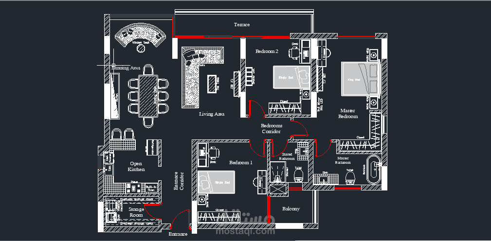 تصميم معماري بتوزيع الأثاث