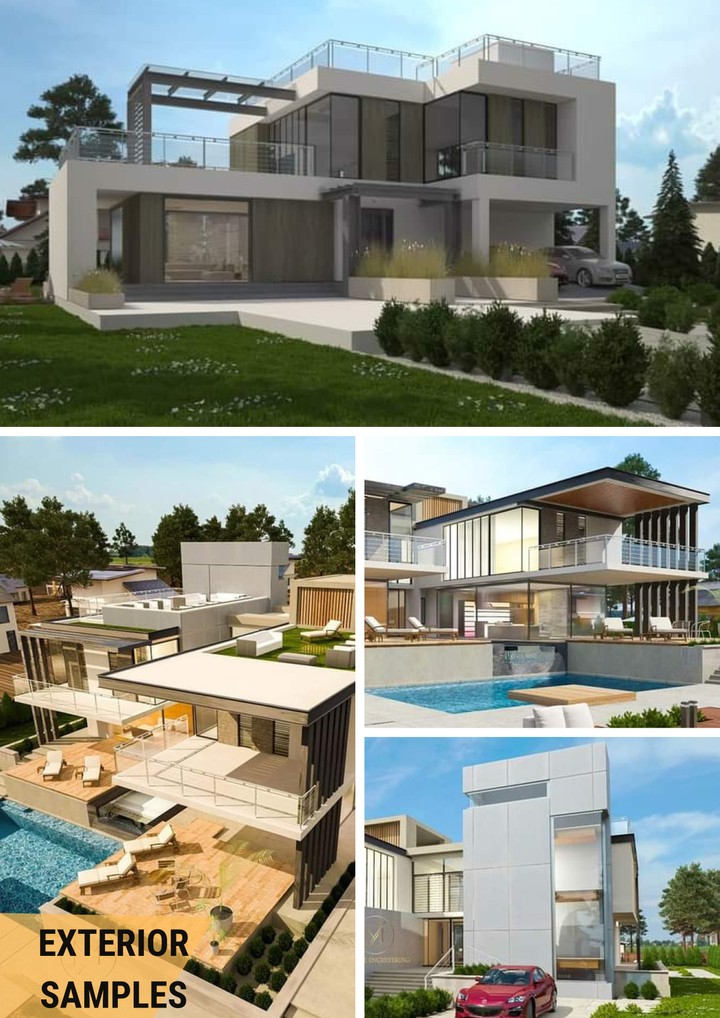 3D exterior design and floor plans for residential villas