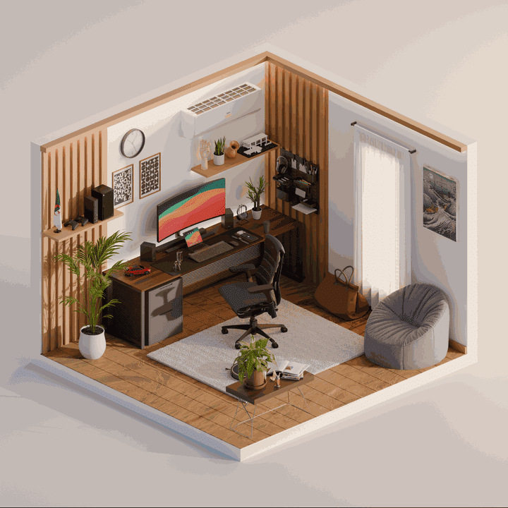 تصميم داخلي لغرفة Isometric Room Workspace