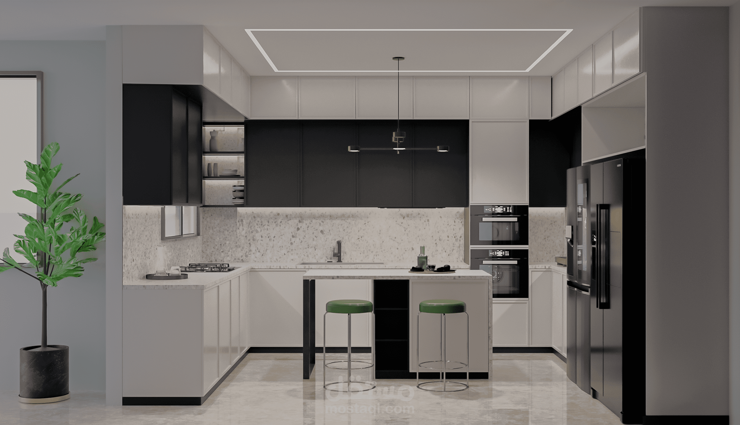 تصميم داخلي لمطبخ أمريكي -  3D Modern Interior Design for an American Kitchen