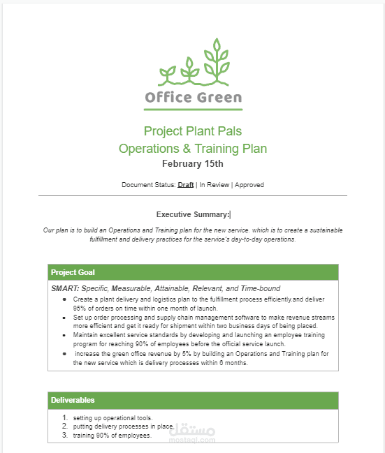 ميثاق المشروع (Project charter) لمشروع Office Green | مستقل