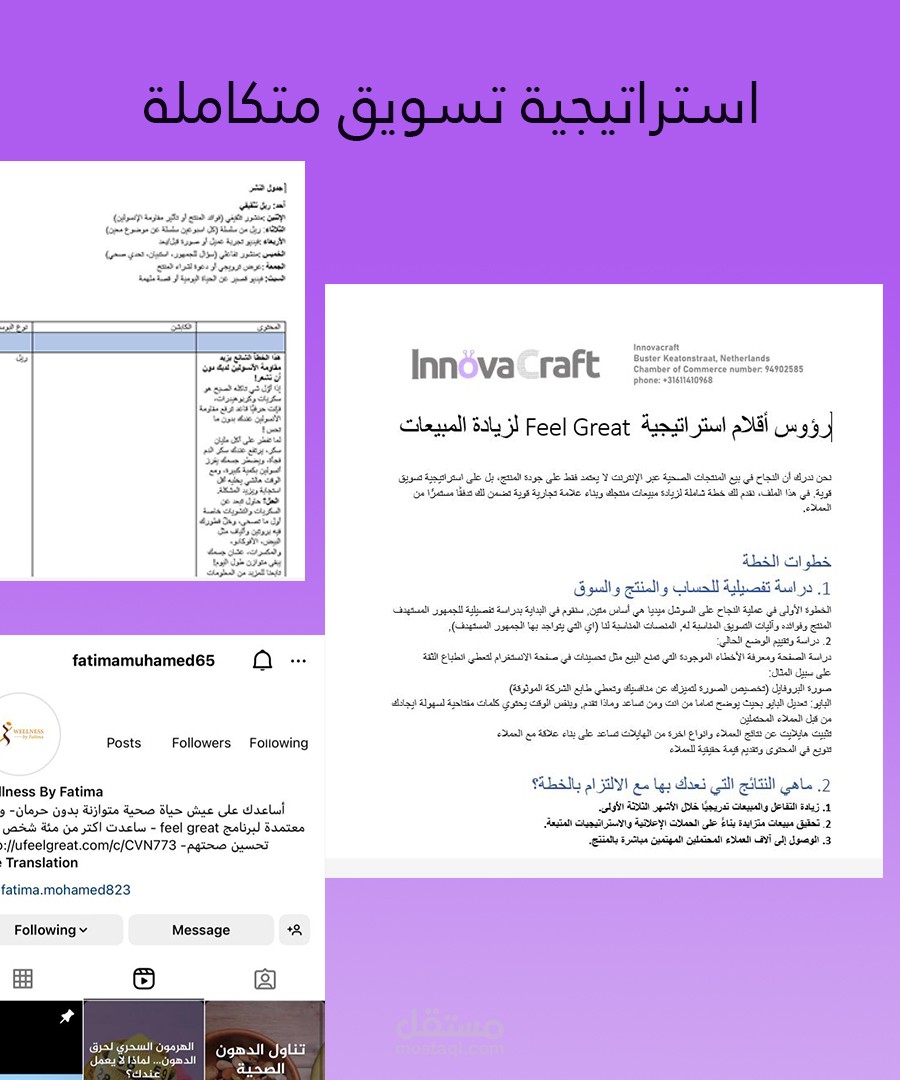 استراتيجية محتوى لصفحة تغذية وصحة على انستغرام