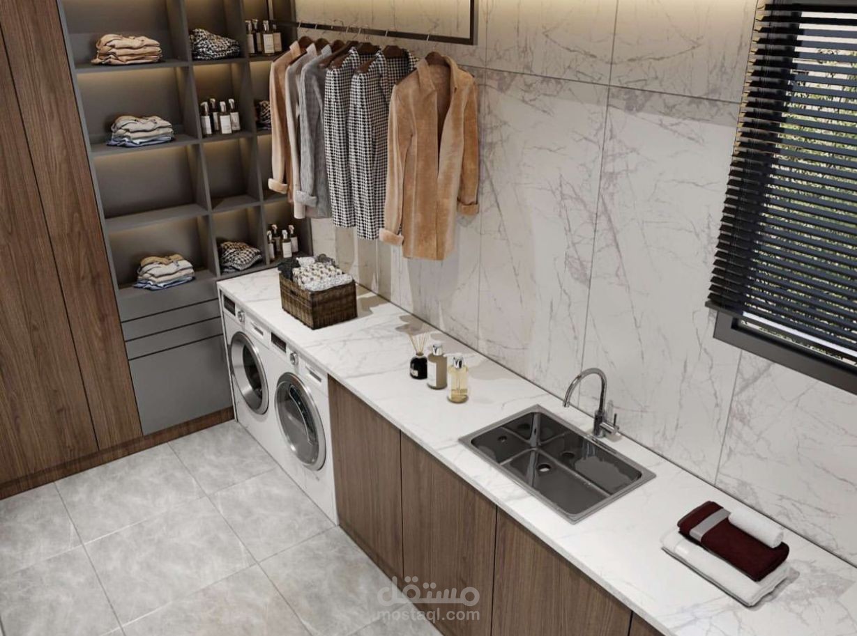 تصميم داخلي لغرفتي غسيل بتوزيع عملي وعصري
