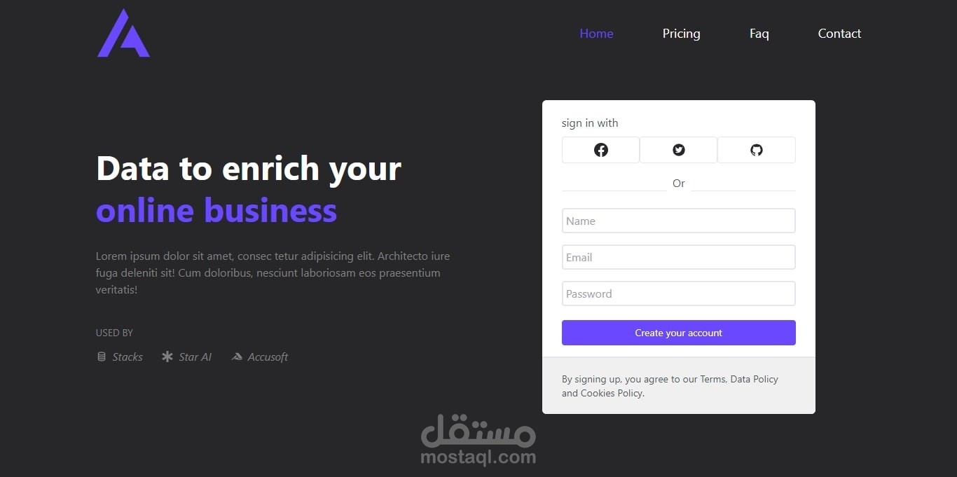  react js online business website 