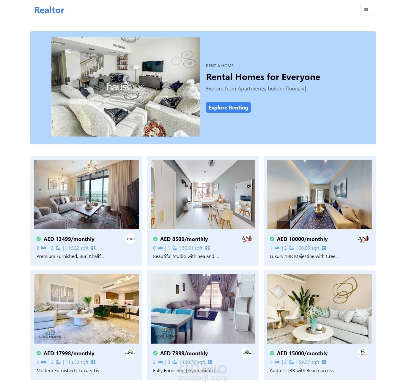 موقع حجوزات فنادق - Realtor  بواسطة (Next js) ومرتبط ب API