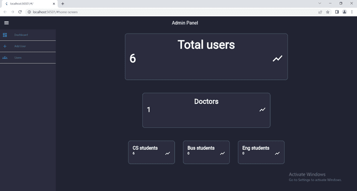 داش بورد (Dashboard) باستخدام فلاتر لتسجيل المستخدمين في الفاير بيز وعرضهم