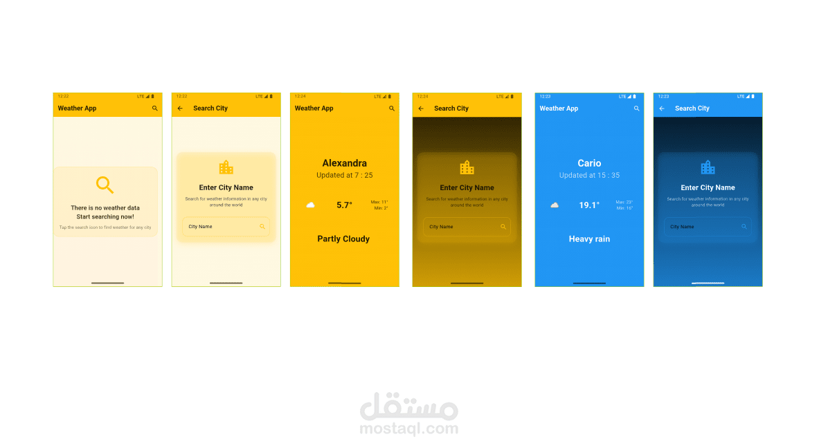 تصميم واجهة مستخدم (UI) لتطبيق طقس عصري وجذاب