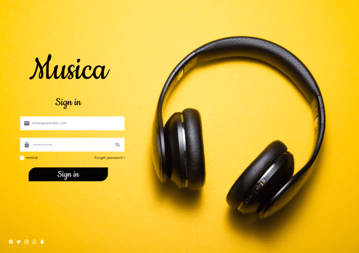 Designing a login page for a music app that requires the user to enter the email address and password