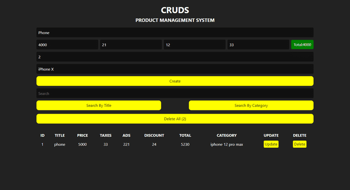 مشروع  CRUDS ( إنشاء قراءة تحديث حذف البحث )