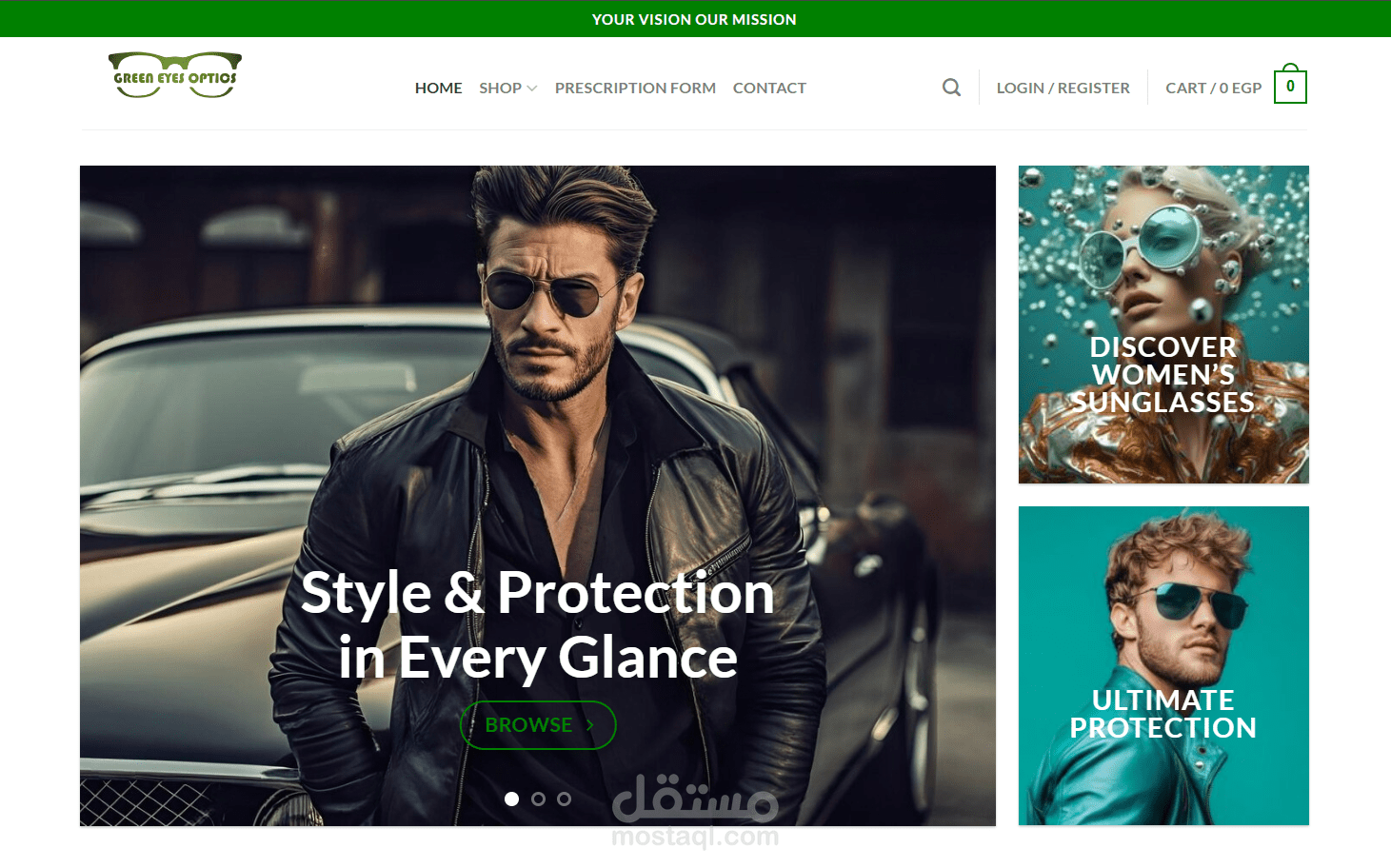 تطوير موقع إلكتروني كامل لبراند "Green Eyes" باستخدام منصة WordPress، بهدف عرض خدمات ومنتجات البراند و البيع من خلاله بشكل احترافي.
