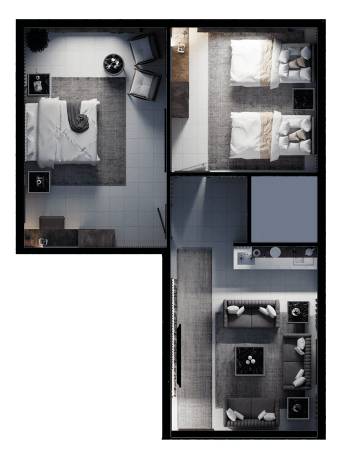 تصميم 3D Plan لشقة بالسعودية