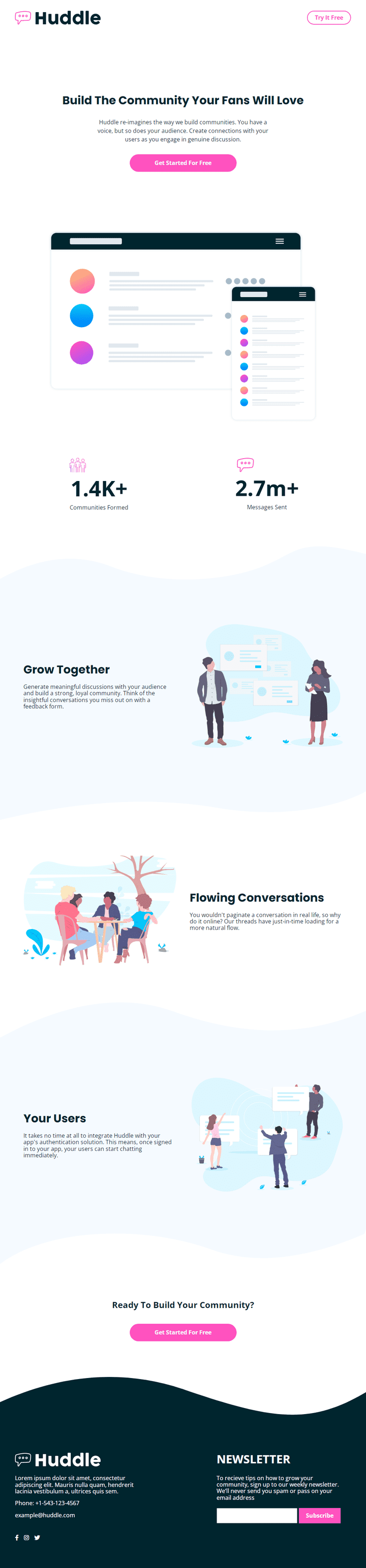 Huddle-landing-page-with-curved-sections