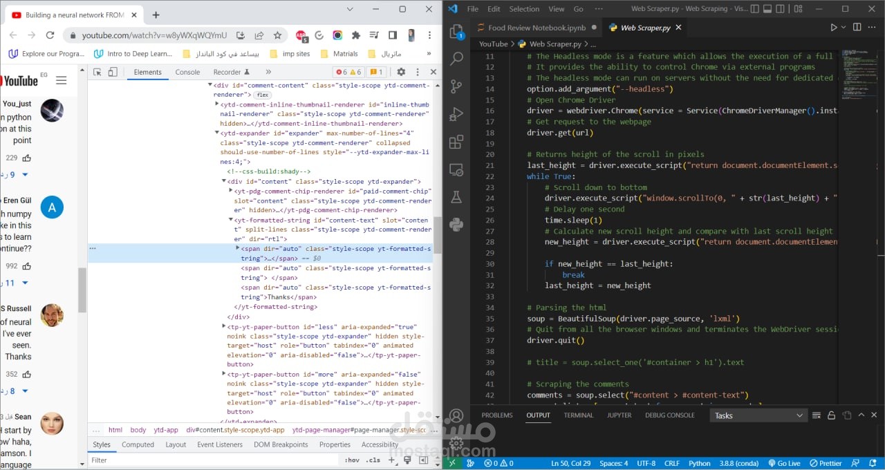 YouTube Comments Web Scraping | مستقل