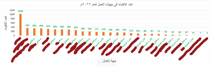 عدد الاطباء وفقا لجهات العمل 2022