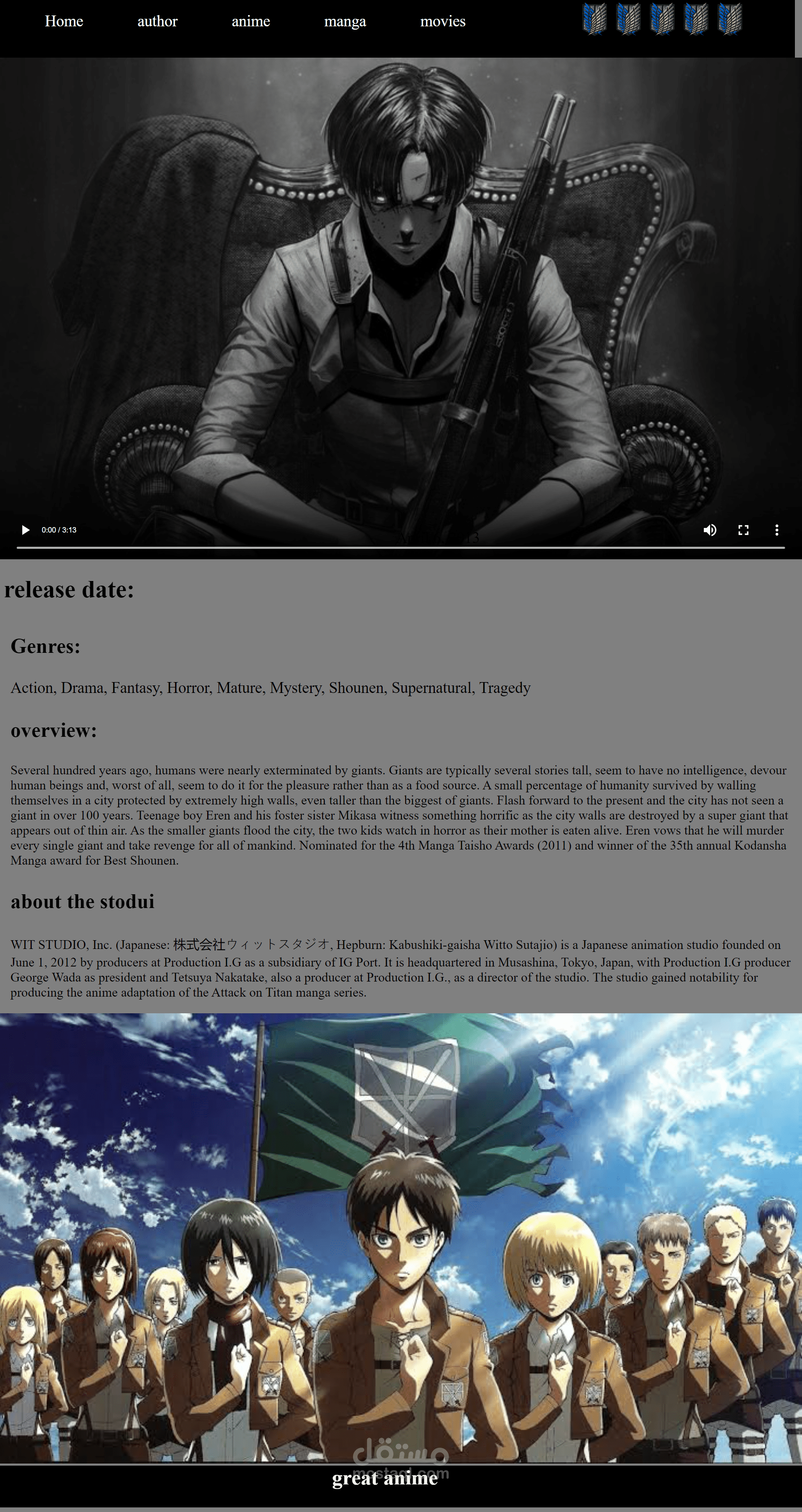anime landing page