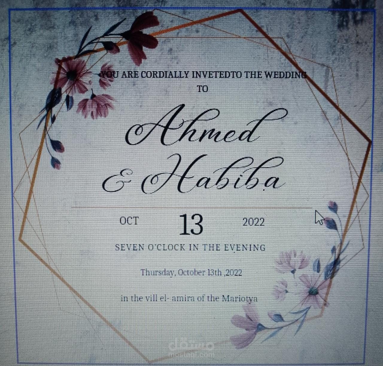 A wedding invitation that explains to others when and where the wedding ...