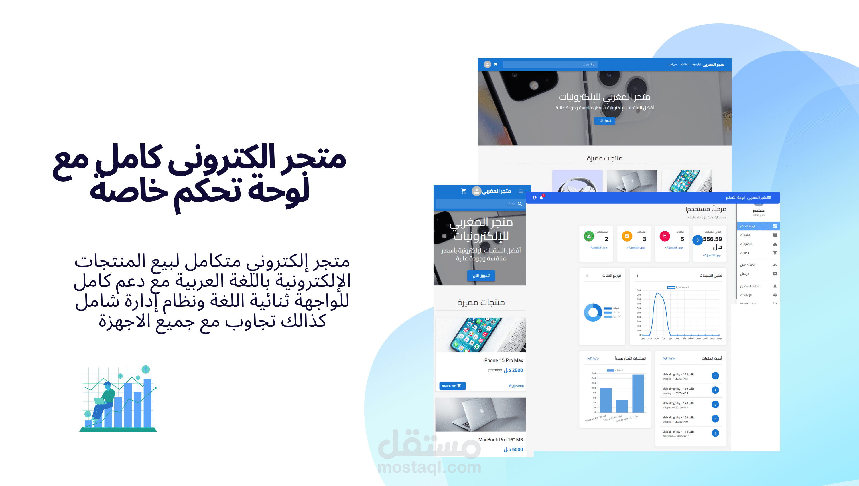 متجر إلكتروني متكامل لبيع المنتجات الإلكترونية باللغة العربية مع دعم كامل للواجهة ثنائية اللغة ونظام إدارة شامل