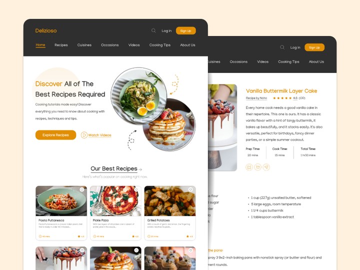 Design a responsive website for finding and viewing cooking recipes