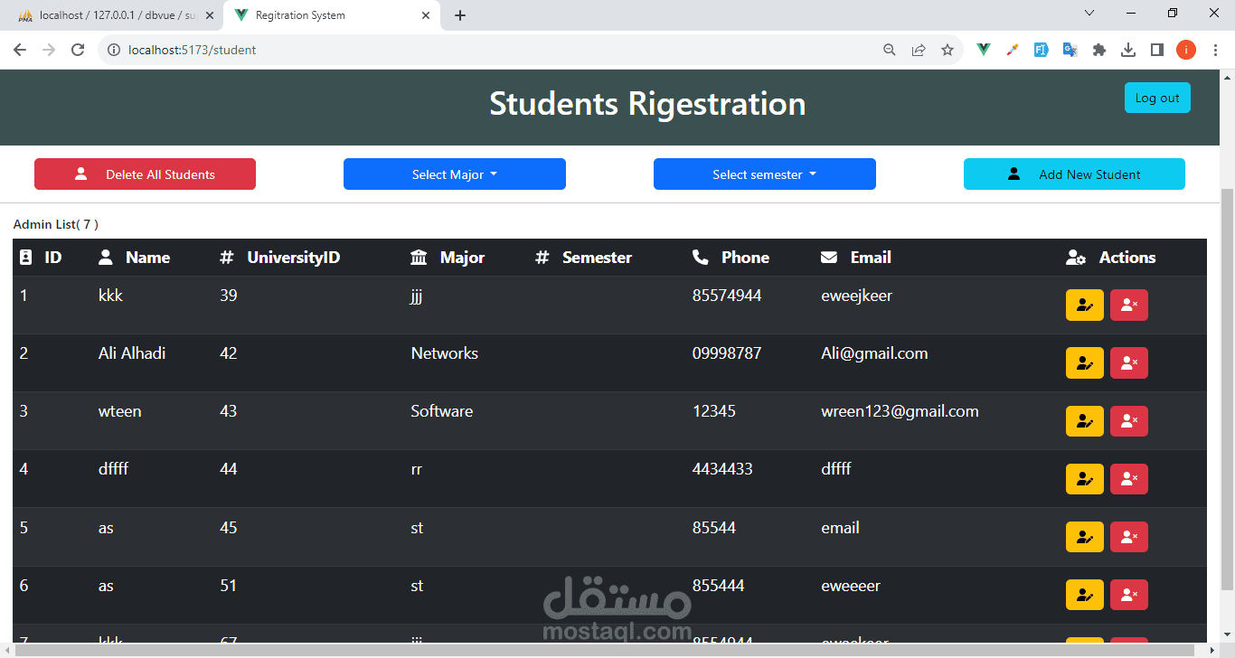 Student registration management site | مستقل
