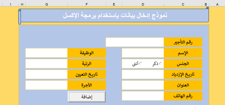 إدخال بيانات بإستخدام برمجة الإكسل