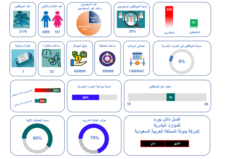 نمودج للوحة بيانات موارد بشرية لشركة بدولة المملكة العربية السعودية