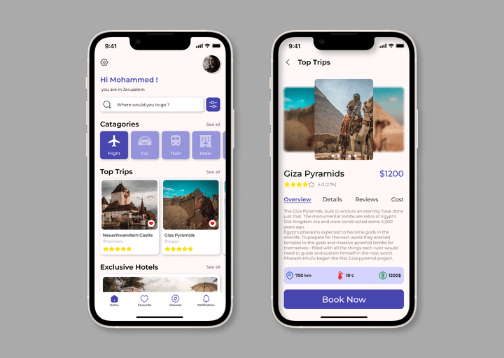 Travel app ui design