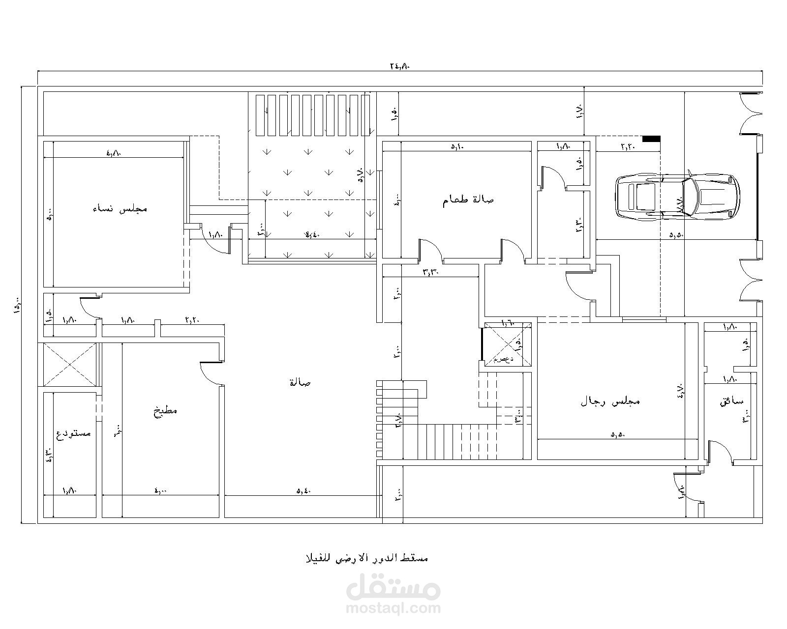 رسم مخطط لدور ارضي لفيلا و فرش الاثاث بإستخدام برنامج الاوتوكاد