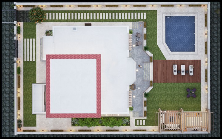 Exterior view and landscape of the contemporary villa - Versato Designs