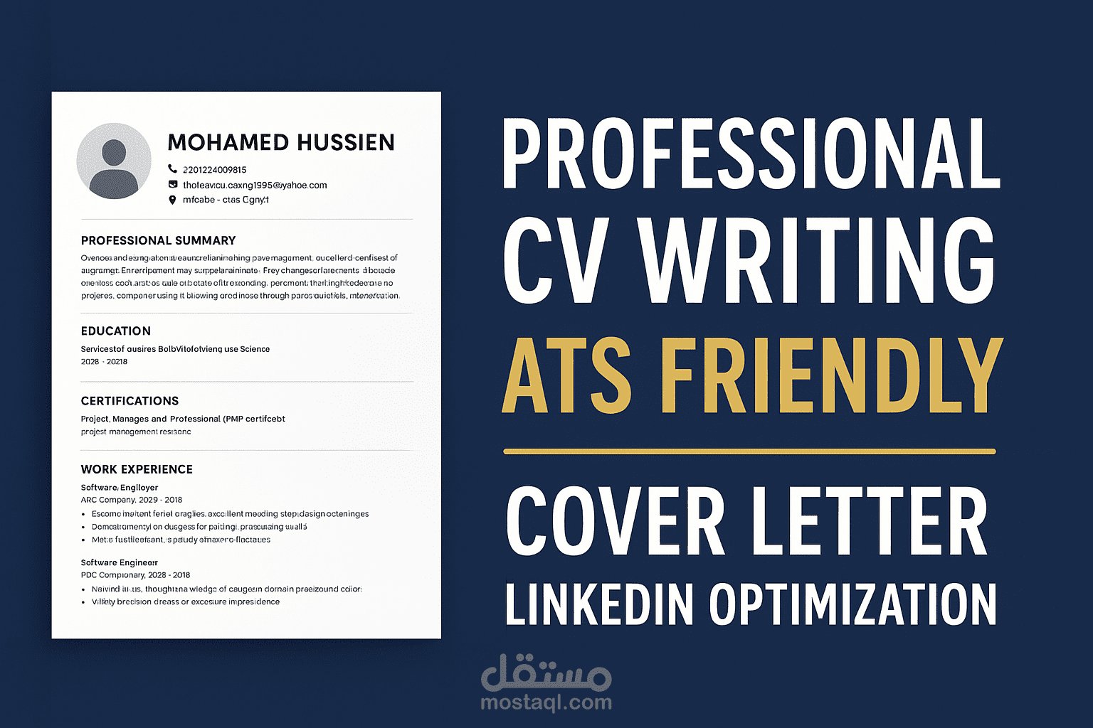سيرة ذاتية احترافية متوافقة مع ATS و Cover Letter وتحسين LinkedIn