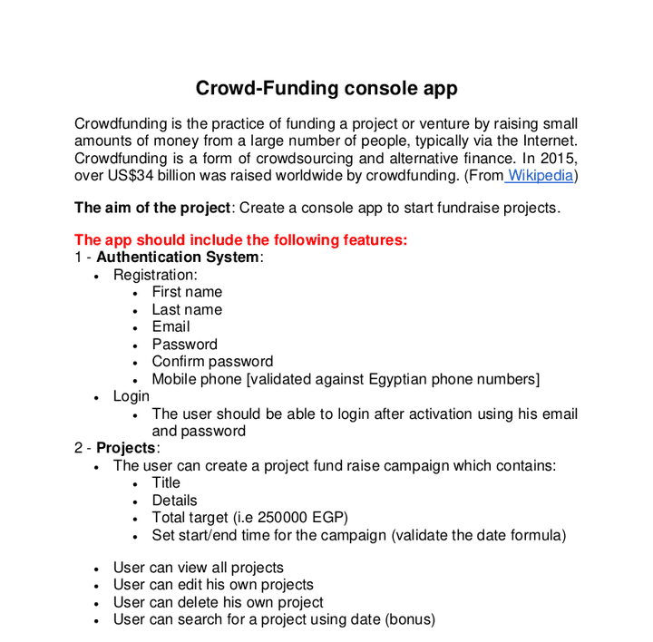 Crowd Funding Console Application