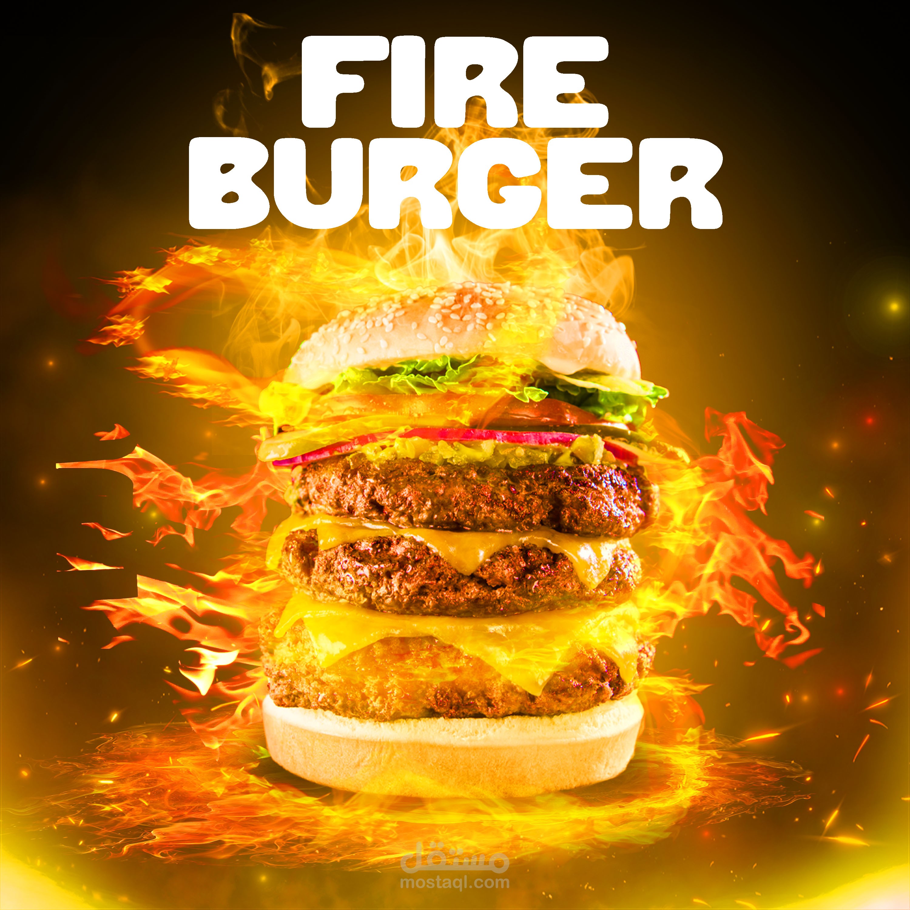 بوست سوشال ميديا بعنوان fire burger