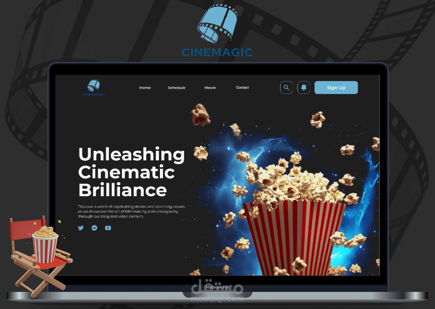 تصميم صفحة هبوط (Landing Page) احترافية لمشروع Cinemagic - تجربة سينمائية ساحرة