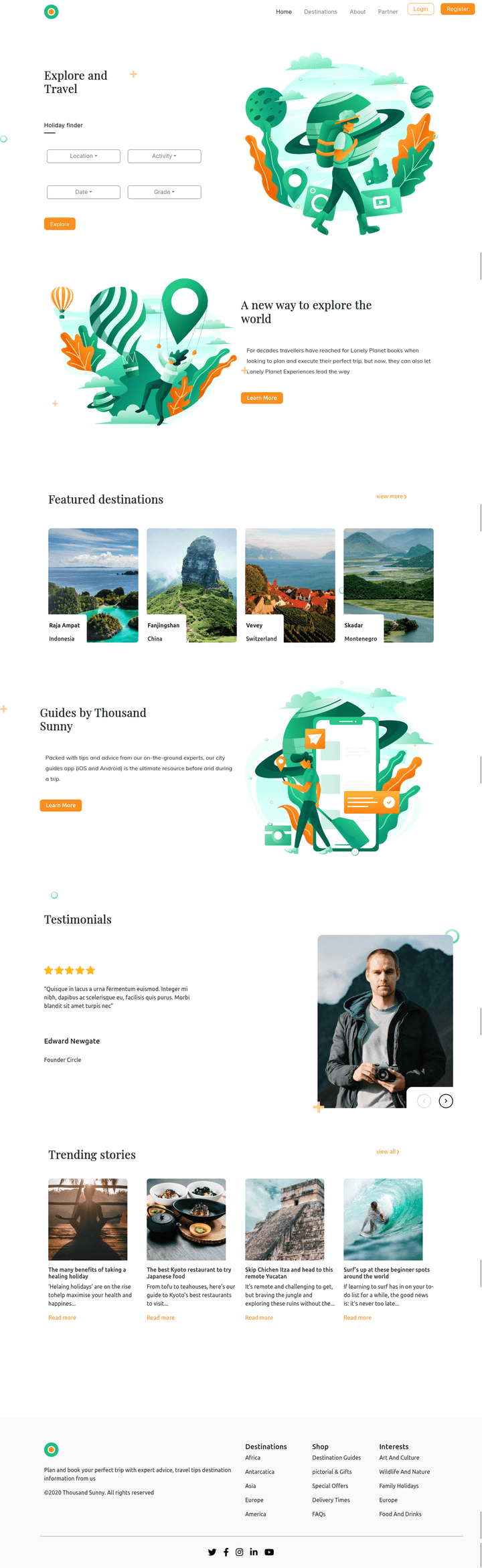 travel and explore landing page