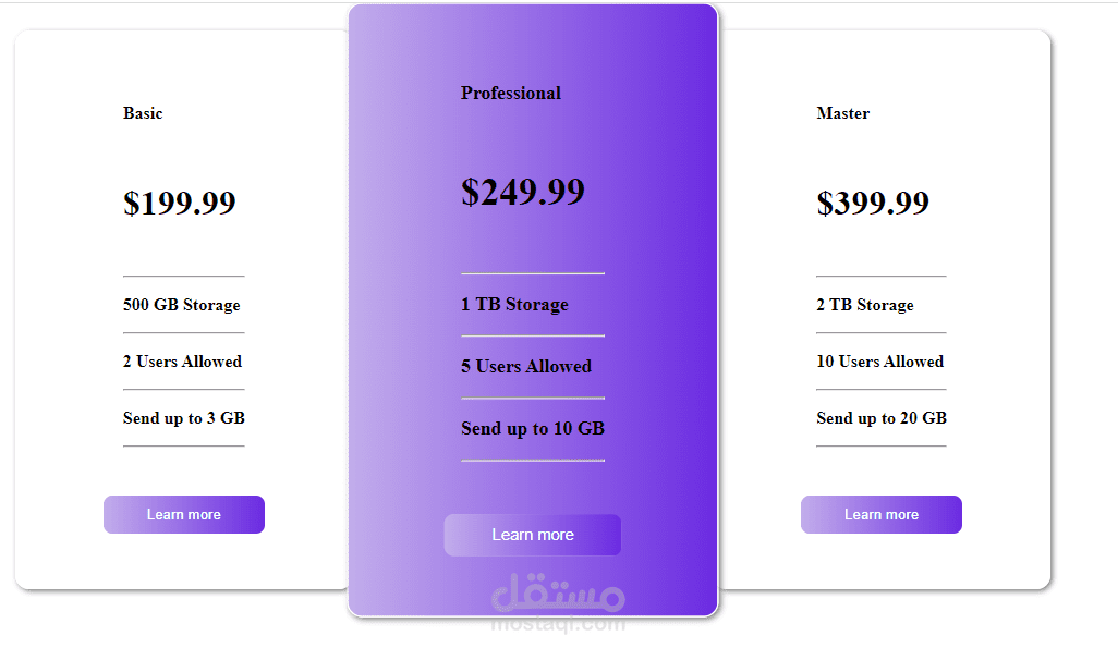 Pricing cards design using html & css