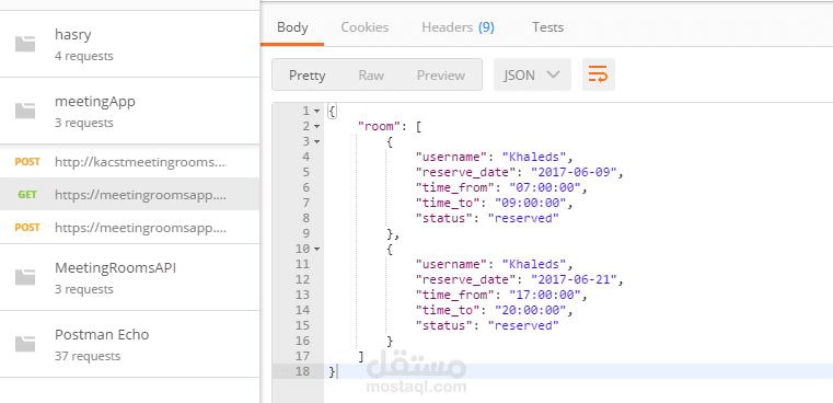 بناء api خاصة بتطبيق حجز غرف