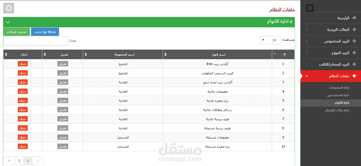 لوحة تحكم "برنامج البعائث البريدية"