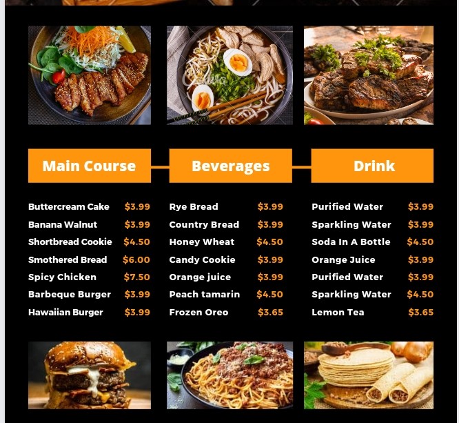 عمل food menu قائمة الماكولات للمطاعم