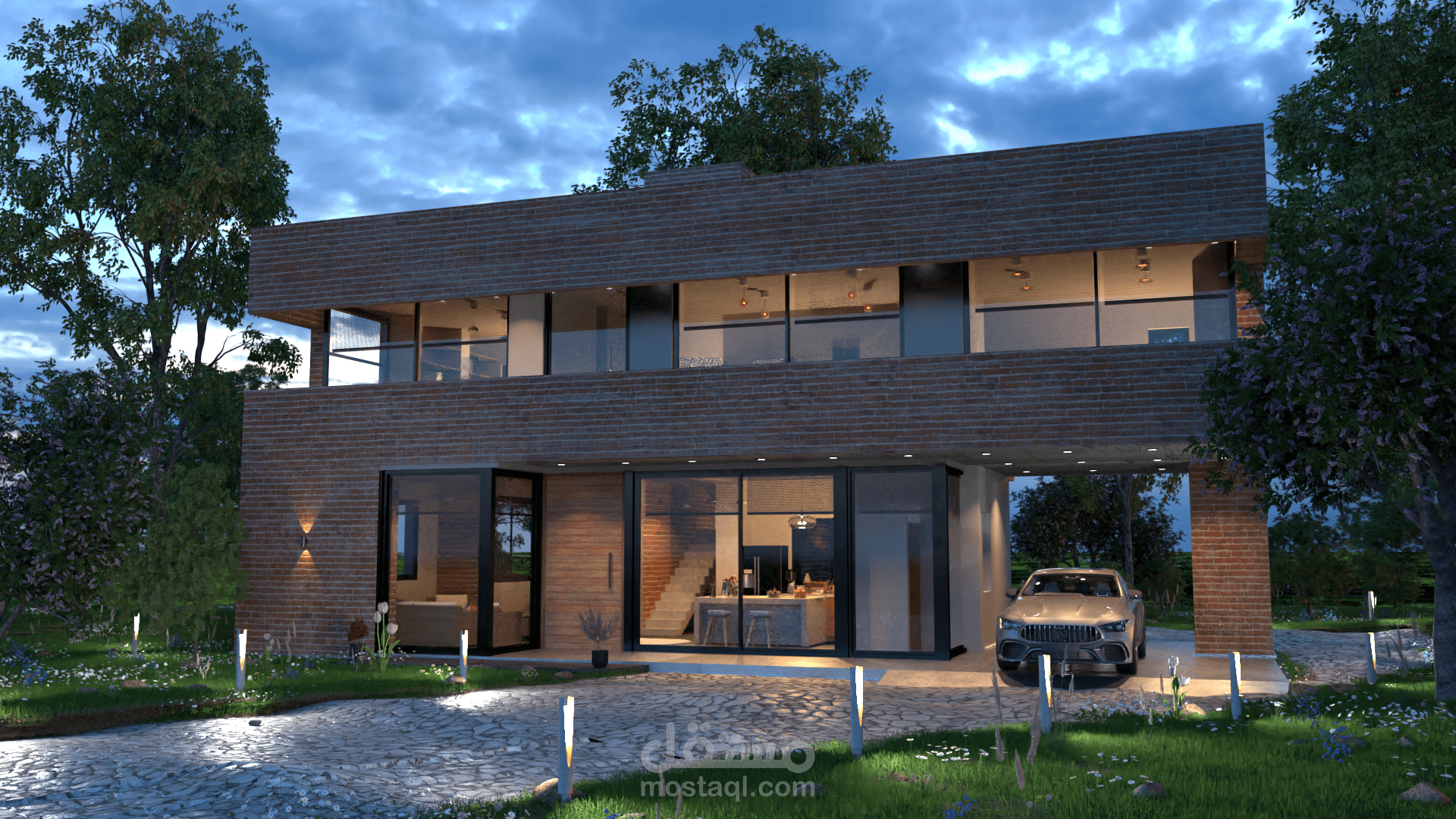 نمذجة فيلا 3D مع صور إظهار واقعي (Realistic Render )  مستوحاة من Archdaily