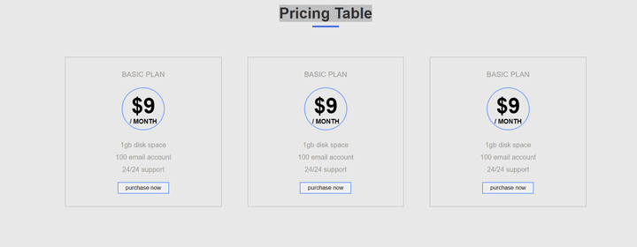 Pricing Table