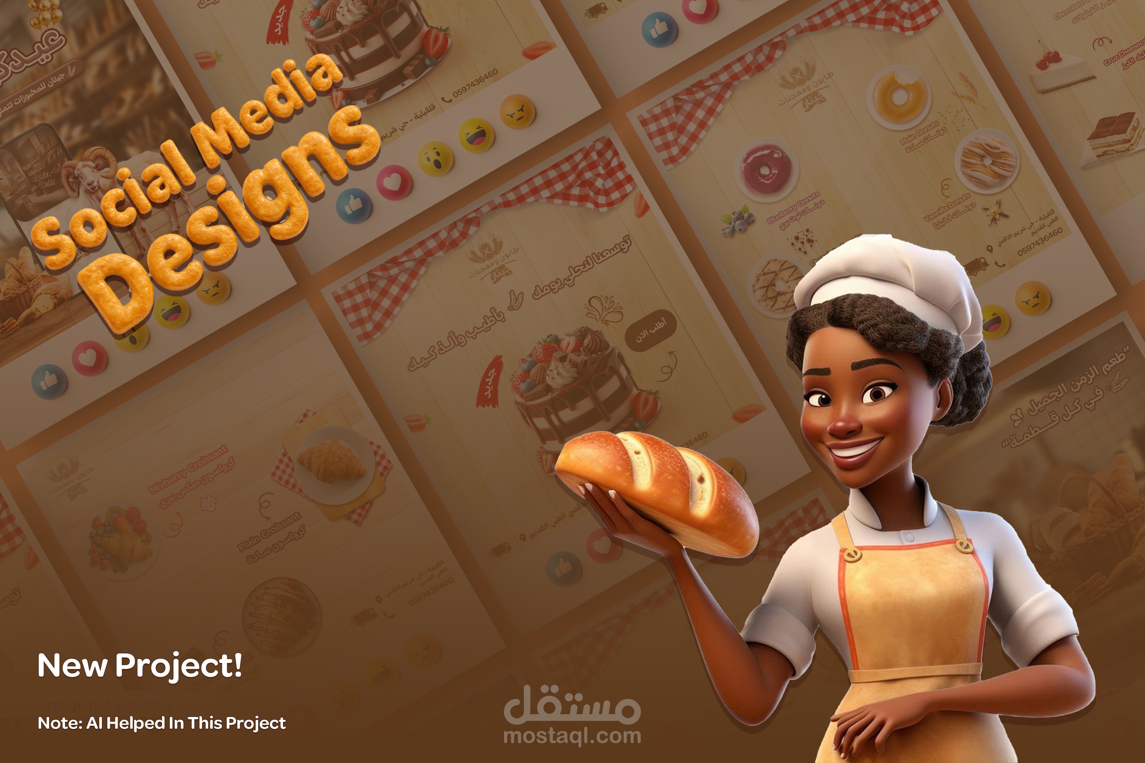 تصاميم سوشيال ميديا لمتجر جيتان للمعجنات والمخبوزات بفلسطين