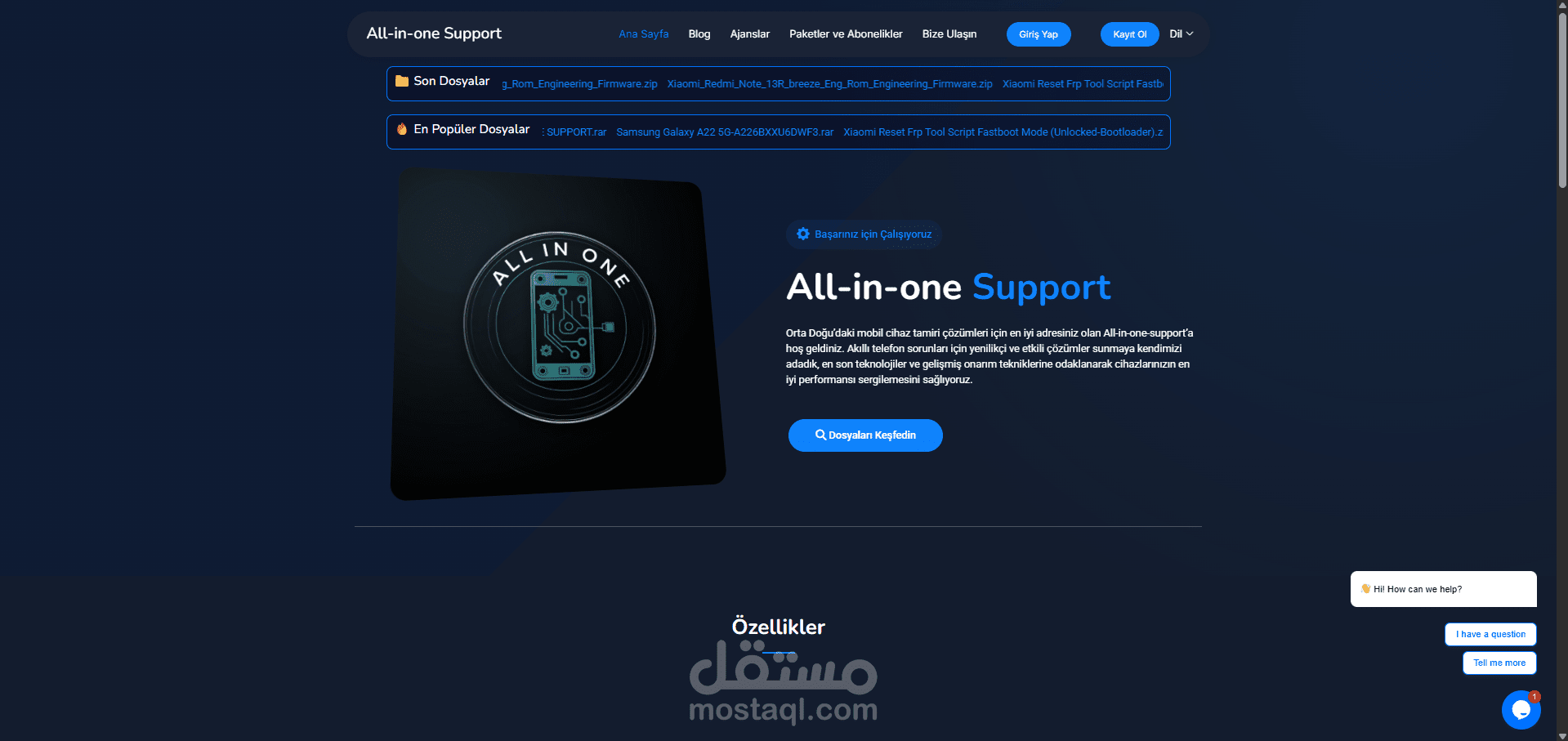 تصميم وتطوير موقع All-in-one Support لخدمات صيانة الهواتف الذكية