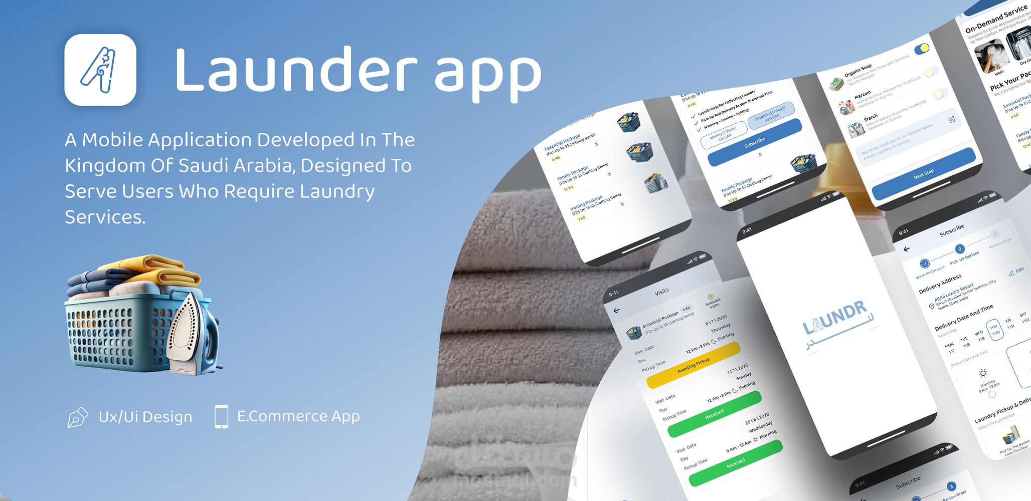تصميم واجهات المستخدم لتطبيق Laundr – منصة ذكية لخدمات الغسيل حسب الطلب